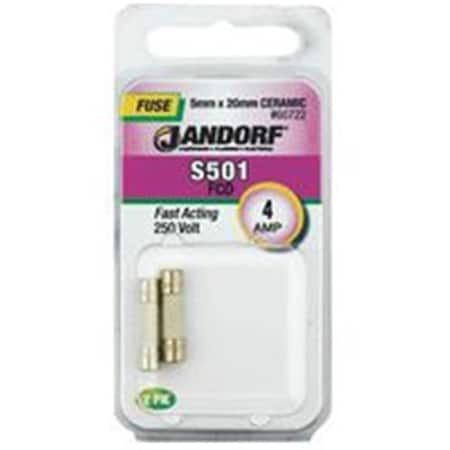 Jandorf Ceramic Fuse, S501 Series, Fast-Acting, 4A, 250V AC 3398971